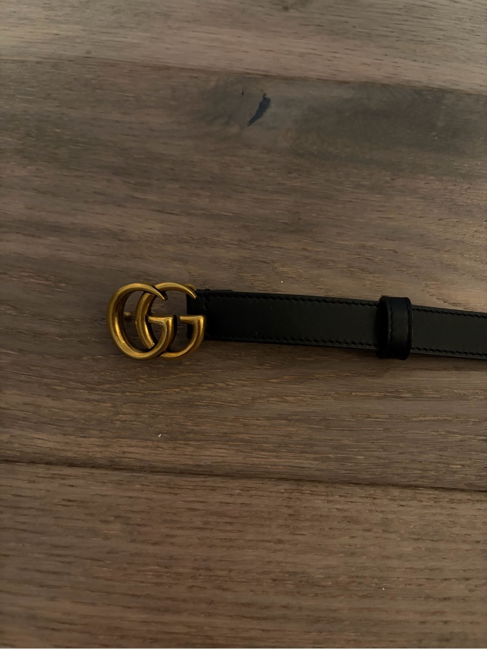 Gucci Black Leather Belt with Antique Gold Double-G Buckle